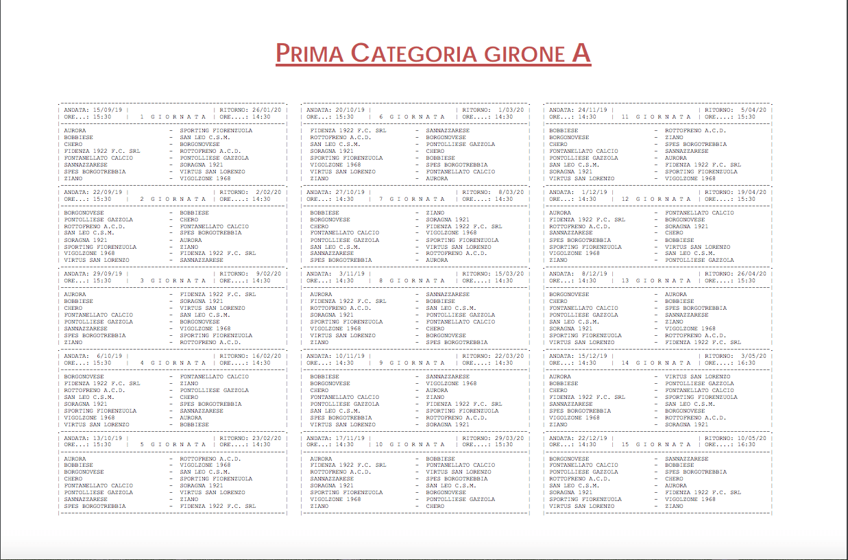 Calendario Prima Cat gir. A