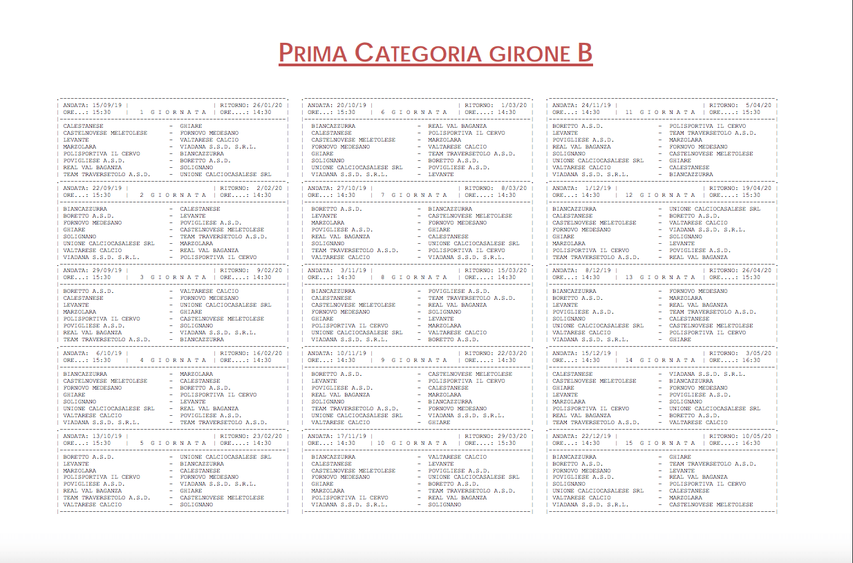 Calendario Prima Cat. gir. B