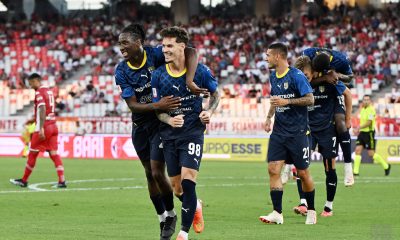 esultanza Man e Coulibaly in Bari Parma 0 3 trentaduesimi di Coppa Italia 2023 2024